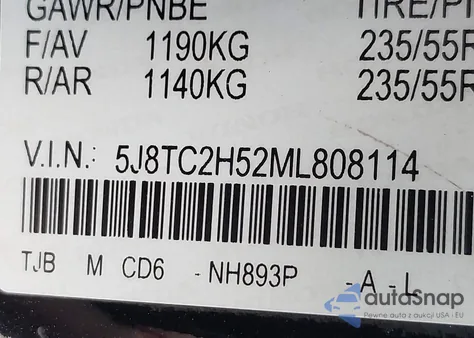 2021 Acura Rdx Technology из США, поврежденный, VIN 5J8TC2H52ML808114